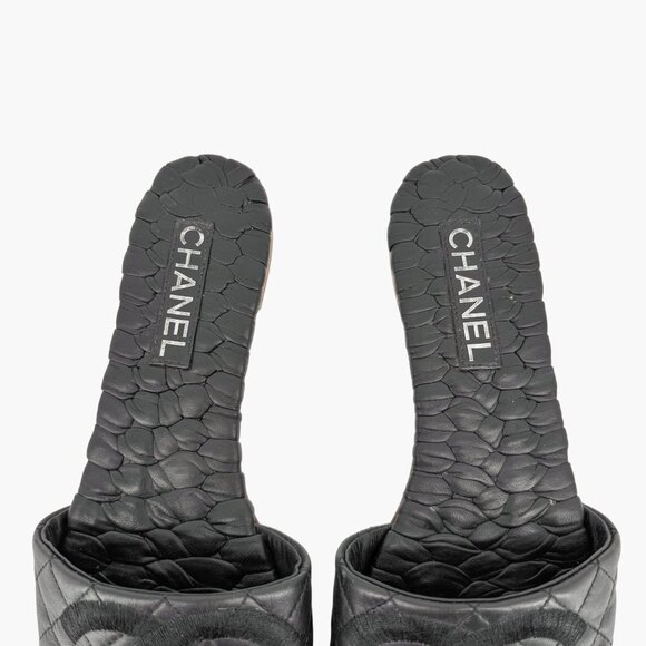 Chanel Braided CC Mule Sandals EU 41 C US 10-10.5 Wide Black Logo Flat Slide - Picture 4 of 13